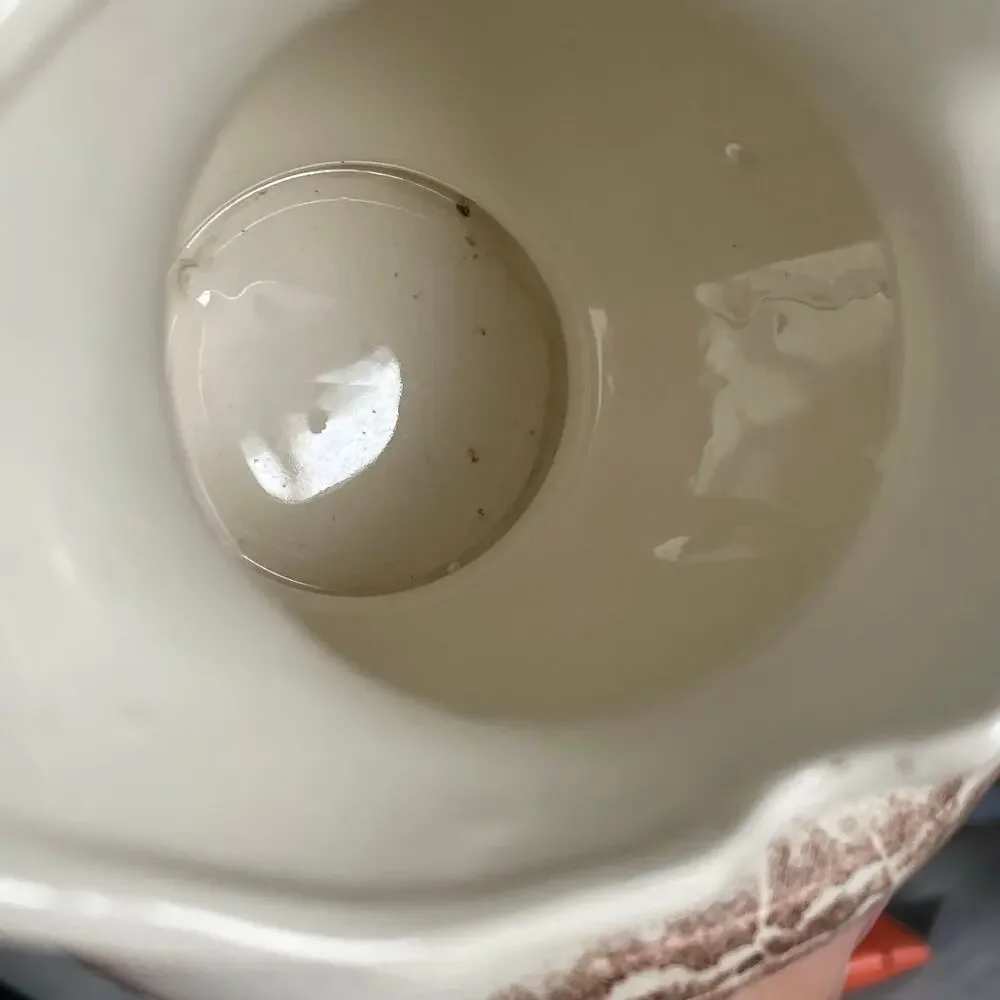 Brown Transferware Ironstone Pitcher & Plate Pastoral Vintage Small FLAWED